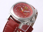 Ferrari Replica Uhr Arbeiten Chronograph Quarz-rotes Zifferblatt und Lederband Rot-Weiß-Kennzeichnung - BWS0326
