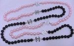 Chanel Pink / Black Pearl Necklace Replica