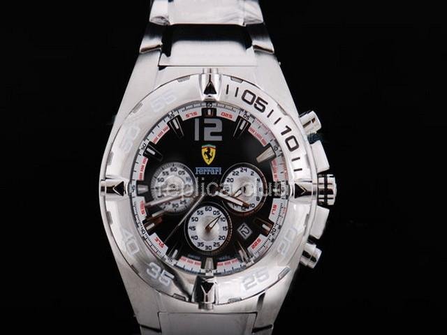 Replica Ferrari Watch Working Chronograph Quartz Movement Black Dial and Ssband Strap - BWS0353