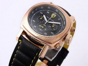 Réplique Ferrari Montre chronographe à quartz de travail cadran noir bracelet en cuir noir et lunette en or-Nouvelle-V - BWS0324