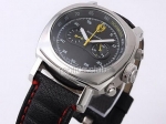 Réplique Ferrari Montre chronographe à quartz de travail cadran noir et bracelet en cuir noir-blanc Marquage - BWS0356