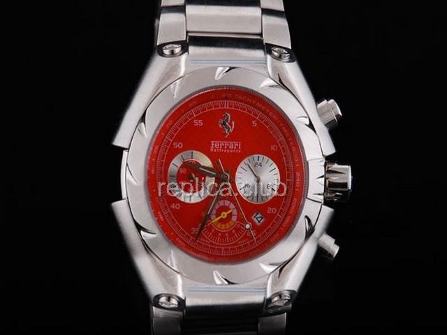 Réplique Ferrari Montre chronographe de travail complet Boîtier en acier inoxydable avec lunette et Blanc Red Dial-Sm - BWS0347