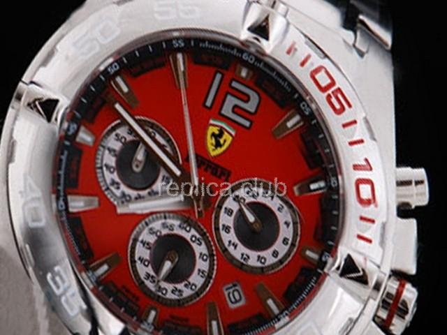 Dial réplique Ferrari Montre chronographe de travail de mouvement de quartz rouge et ssband Strap - BWS0357