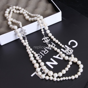 Chanel Diamond White Pearl Necklace Replica #10