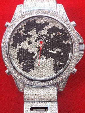 Jacob & Co cinco fusos horários The World Is Yours, Diamonds Steel Watch Replica braclet #2