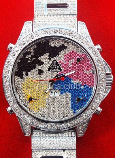 Jacob & Co cinco fusos horários The World Is Yours, Diamonds Steel Watch Replica braclet #1