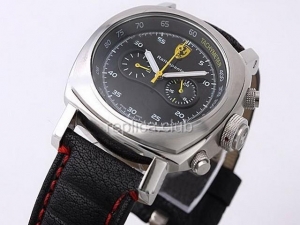 Ferrari Replica Uhr Arbeiten Chronograph Quarz Schwarzes Zifferblatt und schwarzem Lederarmband-Weiß-Kennzeichnung - BWS0356