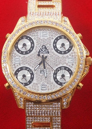 Jacob & Co Five Time Zone Full Size, Diamonds Steel Braclet Replica Watch #1