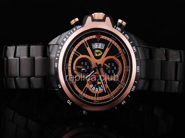 Replica Ferrari Watch Working Chronograph Full PVD with Rose Gold Bezel and Black Dial-Small Calenda - BWS0344