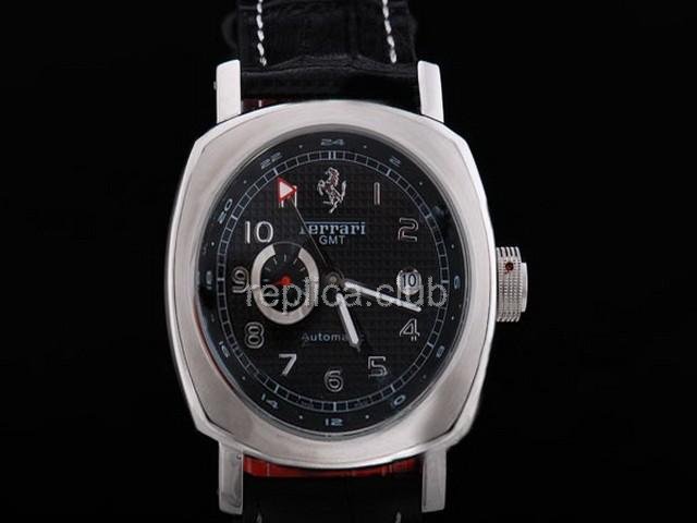 Replica Ferrari Watch GMT Automatic Movement Black Dial and Black Leather Strap - BWS0352