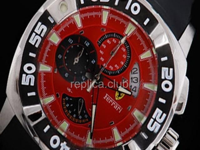Replica Ferrari Reloj de Trabajo Cronógrafo Negro Graduado Bisel y Red Dial-Small Calendario y Rubb - BWS0332