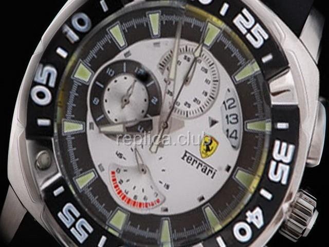 Replica Ferrari Reloj de Trabajo Cronógrafo Negro Graduado Bisel y esfera blanca-Small Calendario y Ru - BWS0334