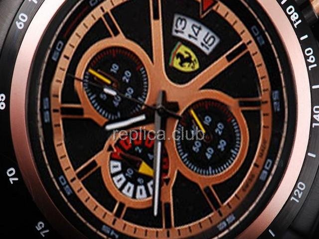 Replica Ferrari reloj cronógrafo de Trabajo Completo Con PVD Bisel De Oro Rosa y Negro Dial-Pequeño Calenda - BWS0344
