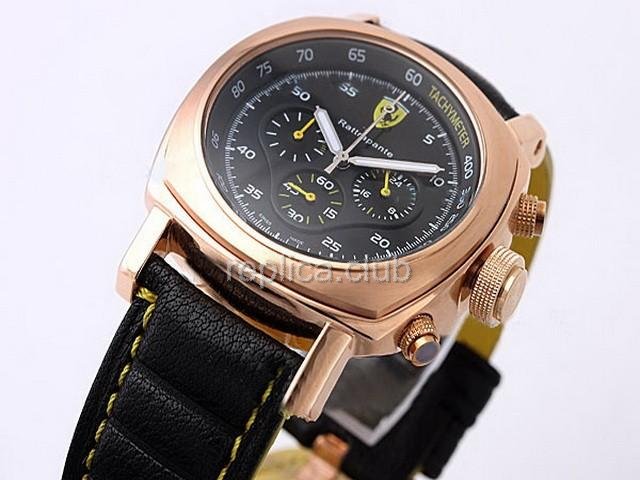 Ferrari Replica Uhr Arbeiten Chronograph Quarz Schwarzes Zifferblatt und schwarzem Lederarmband Lünette Gold-New V - BWS0324