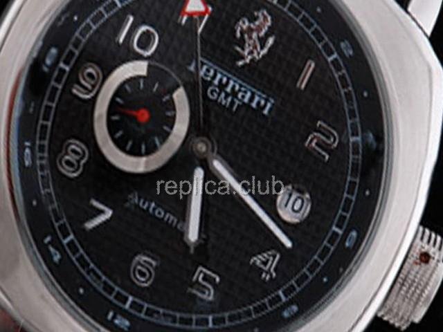 Replica Ferrari-Uhr GMT Automatik-Uhrwerk schwarzes Zifferblatt und schwarzem Lederarmband - BWS0352