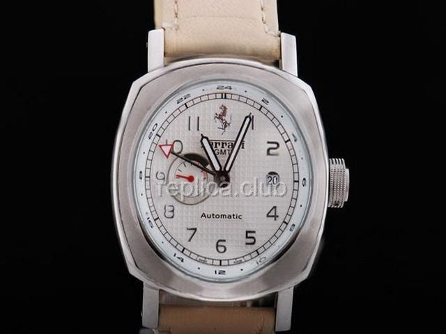Replica Ferrari-Uhr GMT Automatik-Uhrwerk weißes Zifferblatt und Lederband - BWS0354
