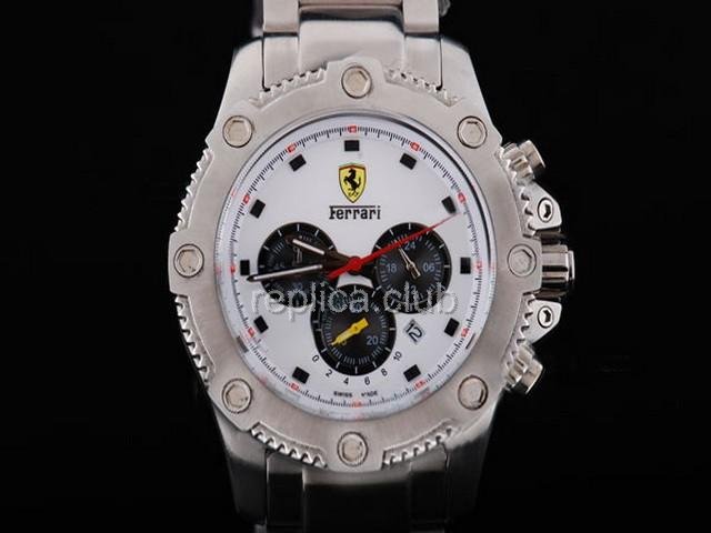 Replica Ferrari cassa per orologi Cronografo di lavoro Full Acciaio Bianco con lunetta e quadrante bianco-- BWS0350