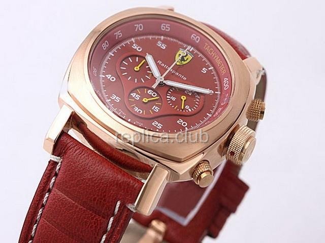 Replica Ferrari relógio cronógrafo de quartzo de Trabalho Red Dial pulseira de couro vermelho e ouro Bezel-Nova Versi - BWS0327